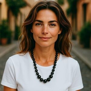 EUC Women’s Black 17” multi faceted gemstone  necklace